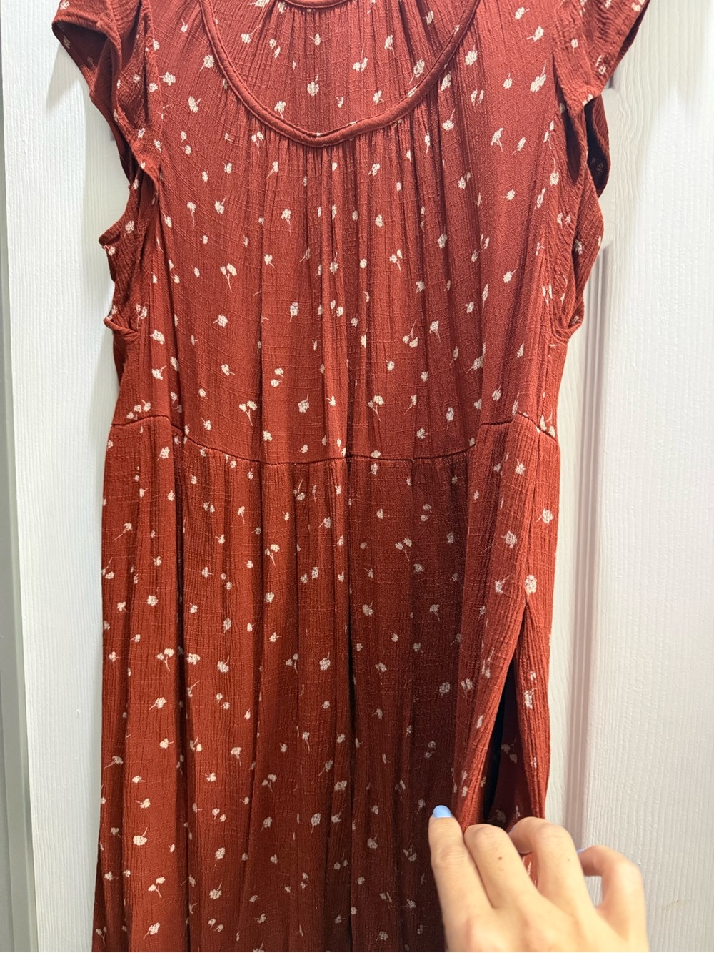 Universal Thread Rust Floral Ruffle-Neck Blouse - Picture 3 of 5
